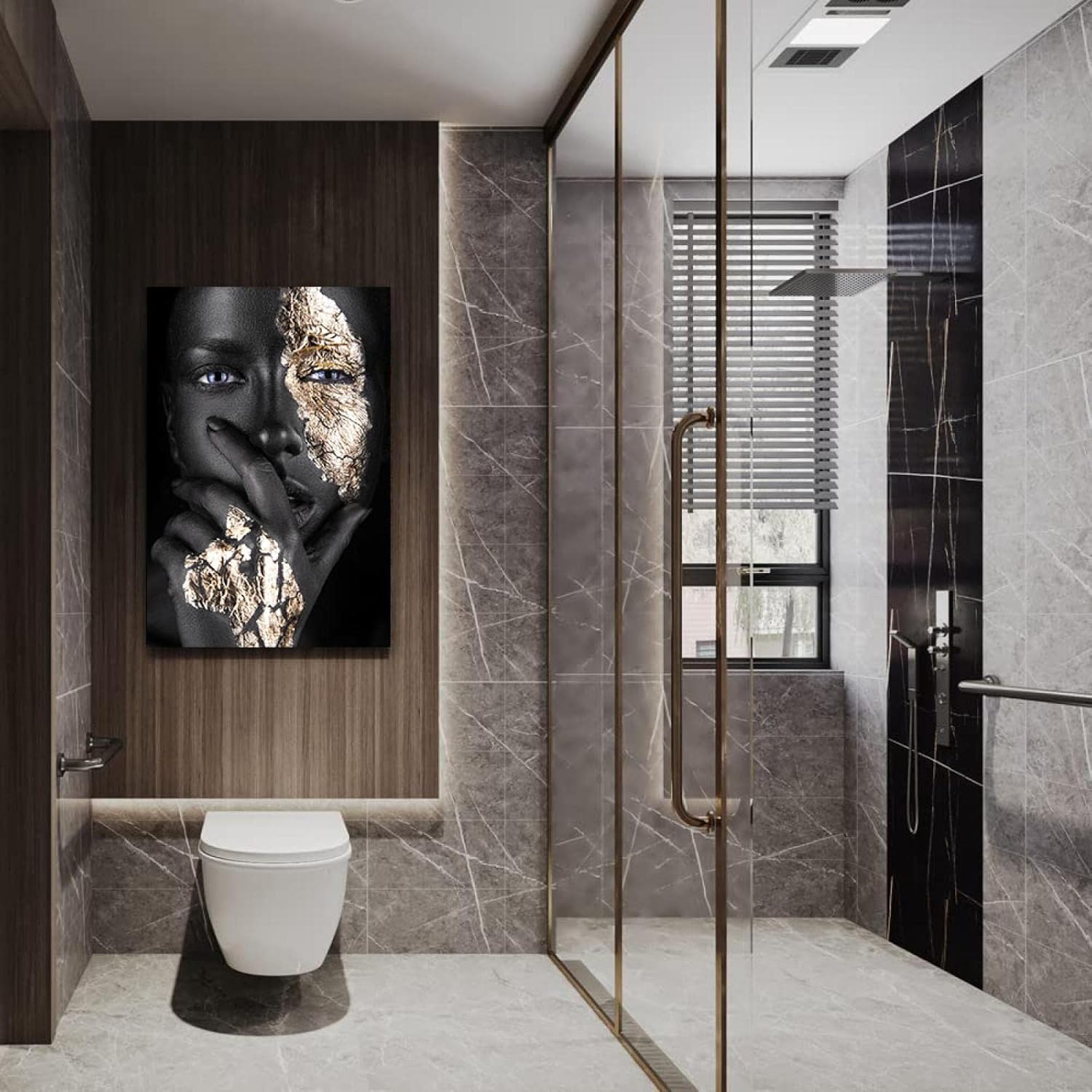 16”x24 Black Woman Wall Art African American Wall Art Canvas Framed Black and Gold Women Portrait Canvas Print Artwork Black Art Wall Decor African Decorations for Living Room 16”x24”